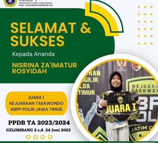 Nisrina Za'imatur Rosyidah meraih juara 1 taekwondo